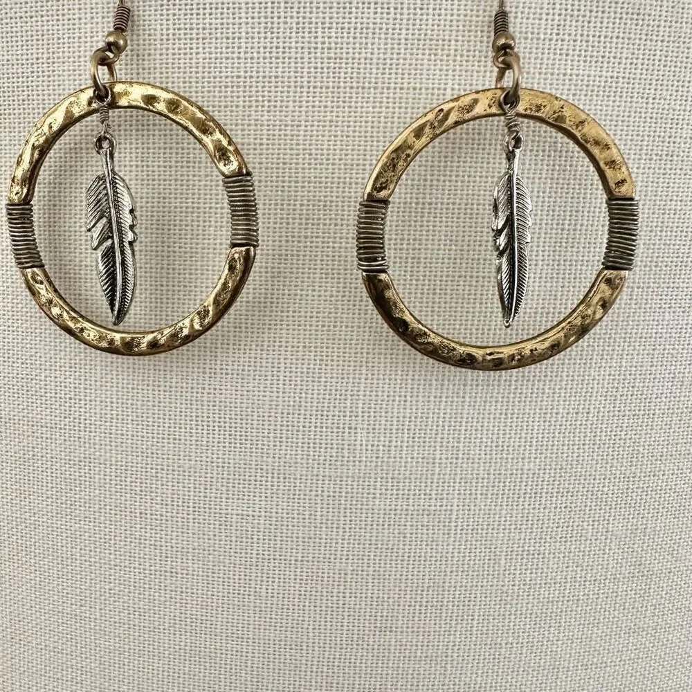 Silver/Gold tone feather circle earrings